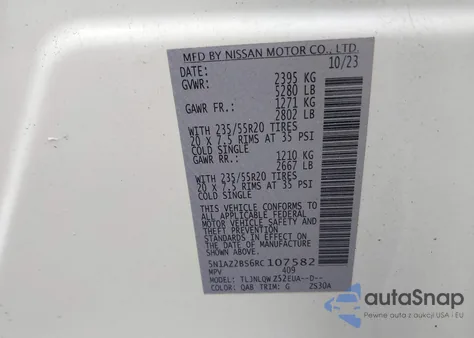 2024 Nissan Murano Sv Intelligent Awd из США, поврежденный, VIN 5N1AZ2BS6RC107582